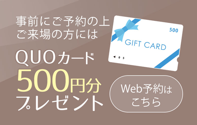事前にご予約の上ご来場の方にはQUOカード500円分プレゼント Web予約はこちら